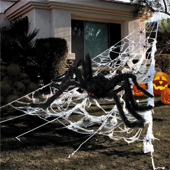 Halloween Decorations - 295" Halloween Spider Web Decorations Outdoor + 59" - Picture 1 of 7